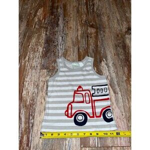 Boy’s Grey & White Striped Fire Truck Tank Top Size 24 Months